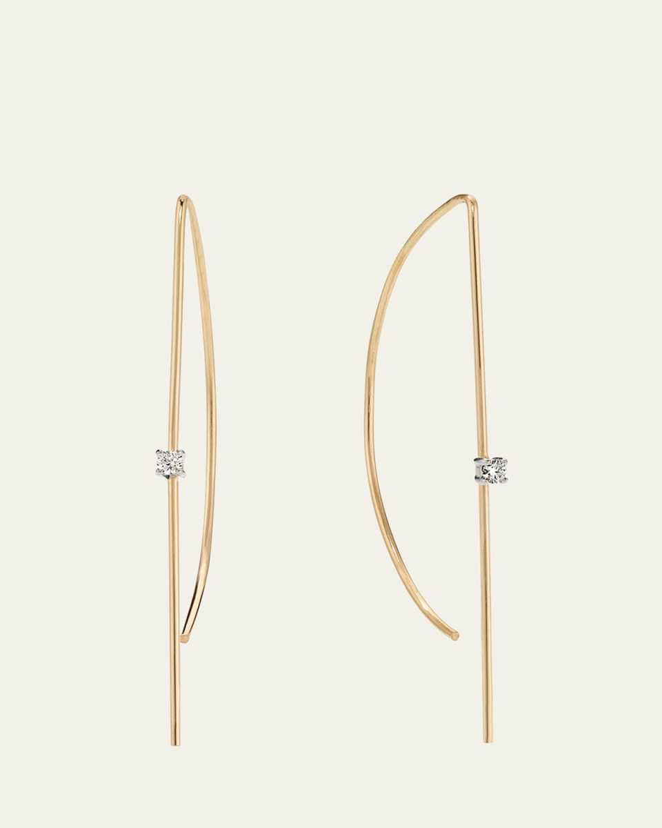 14K Yellow Gold Small Wire P Hoop Earrings with Diamonds
